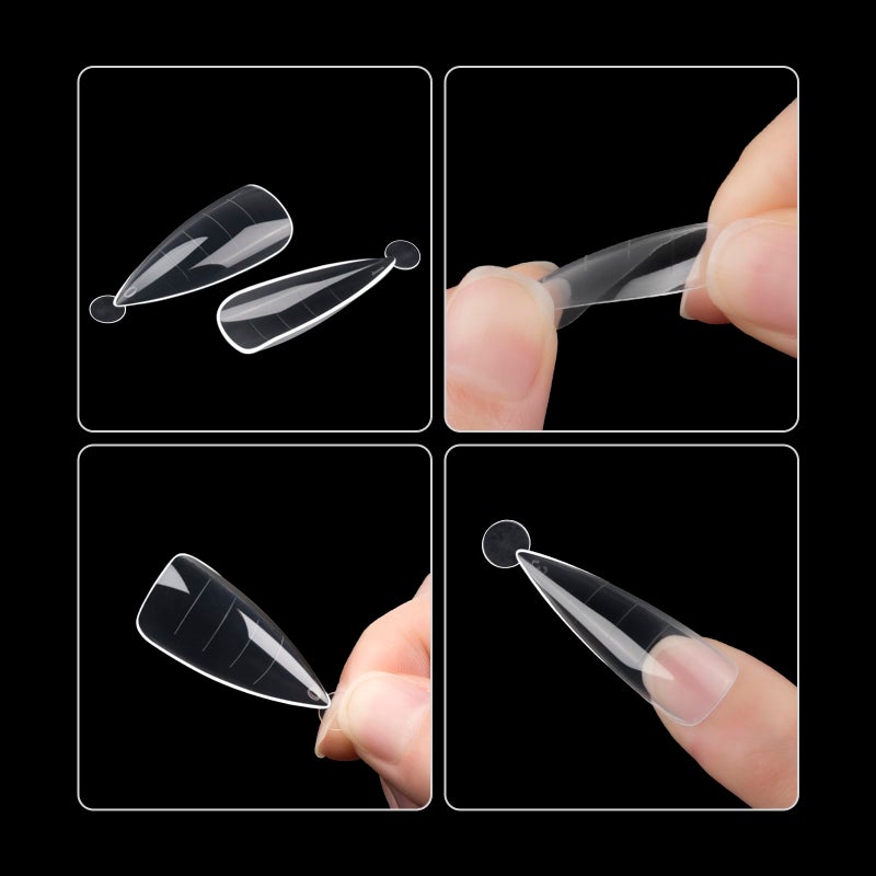 NMKL38 Clear Dual Forms Acrylic Nail System UV Gel Nail Mold Full Cover Fasle Nail Tips with Scale 12 Size Manicure Pedicure Tools for Polygel Nail Tips (120 Water drops Dual Forms) - Image 3